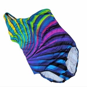 LONGITUDE One Shoulder One Piece Swimsuit With Ruching Colorful NWT